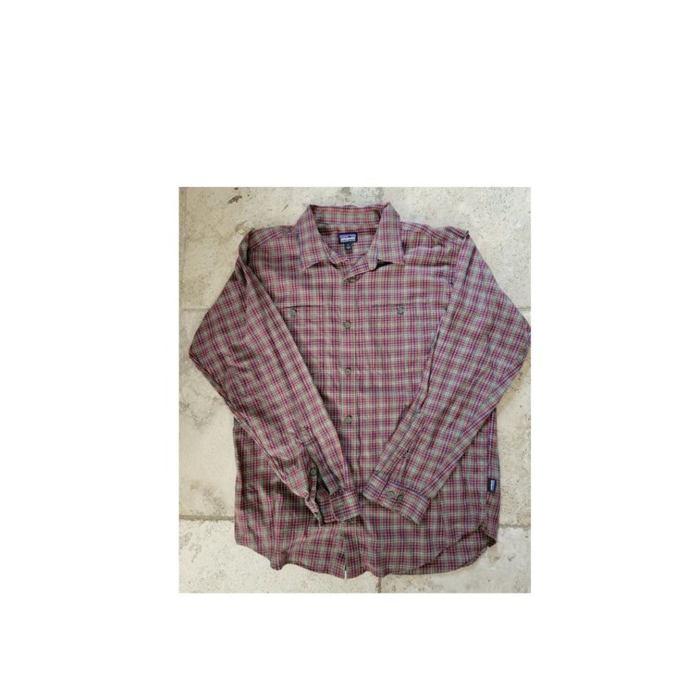 Patagonia, Flannel, Green-Orange-Purple, Men's L